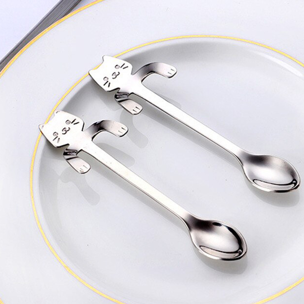 Cucharitas Plateada Gato x6unidades